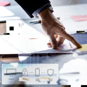 a hand pointing at a piece of paper an innovative digital solution