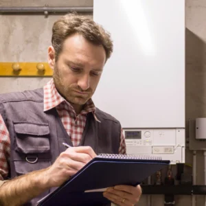 a guy writing in a notebook
