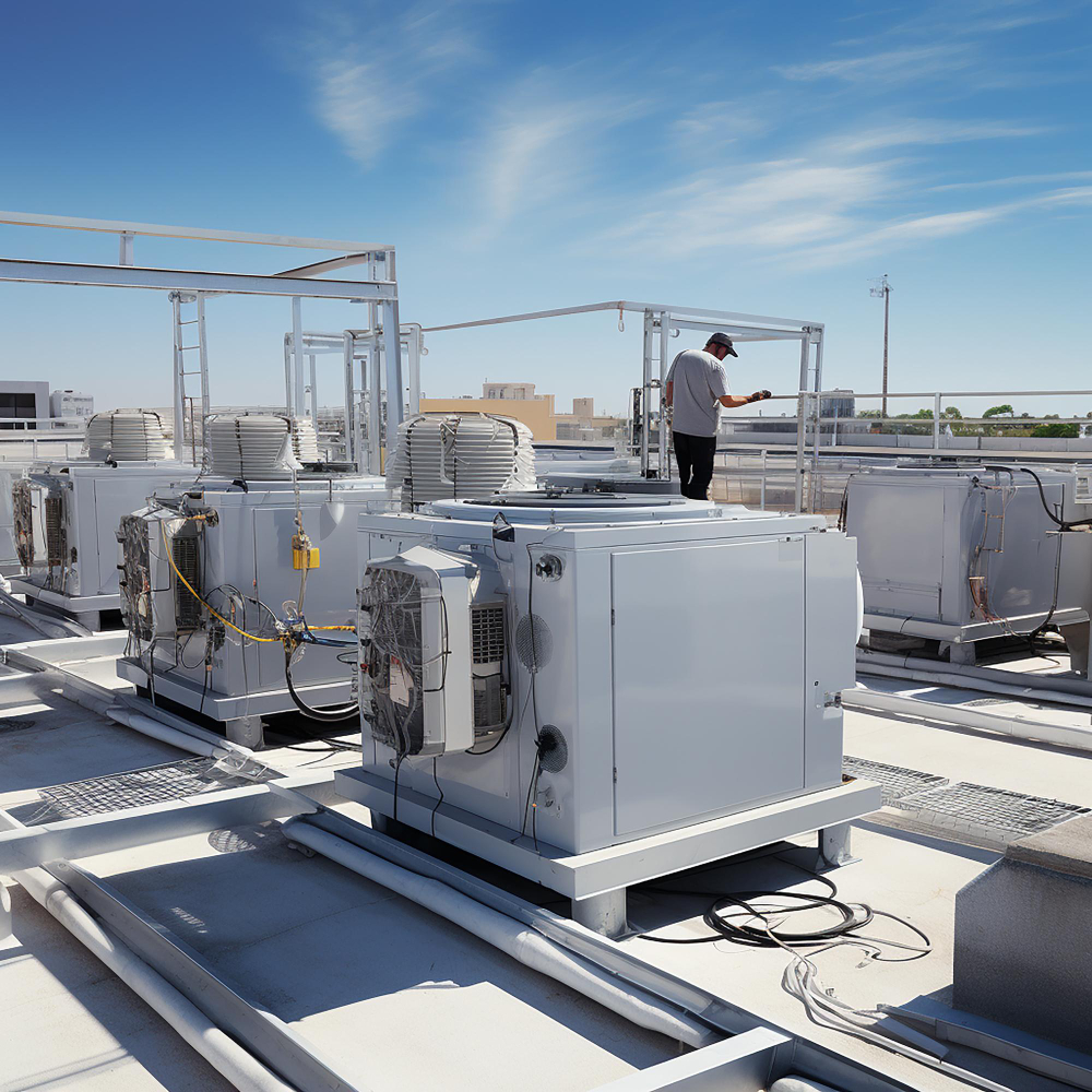 cooling tower systems on the roof of a building