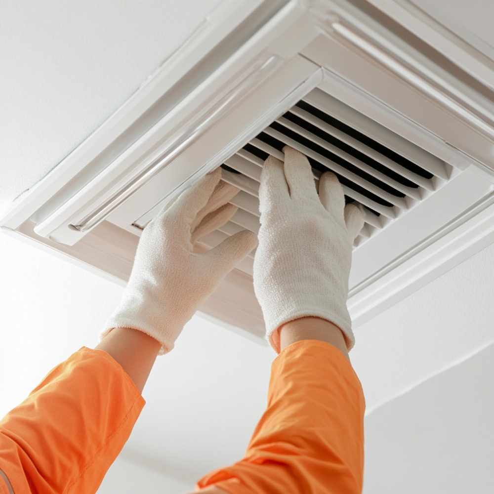 hands cleaning ducts