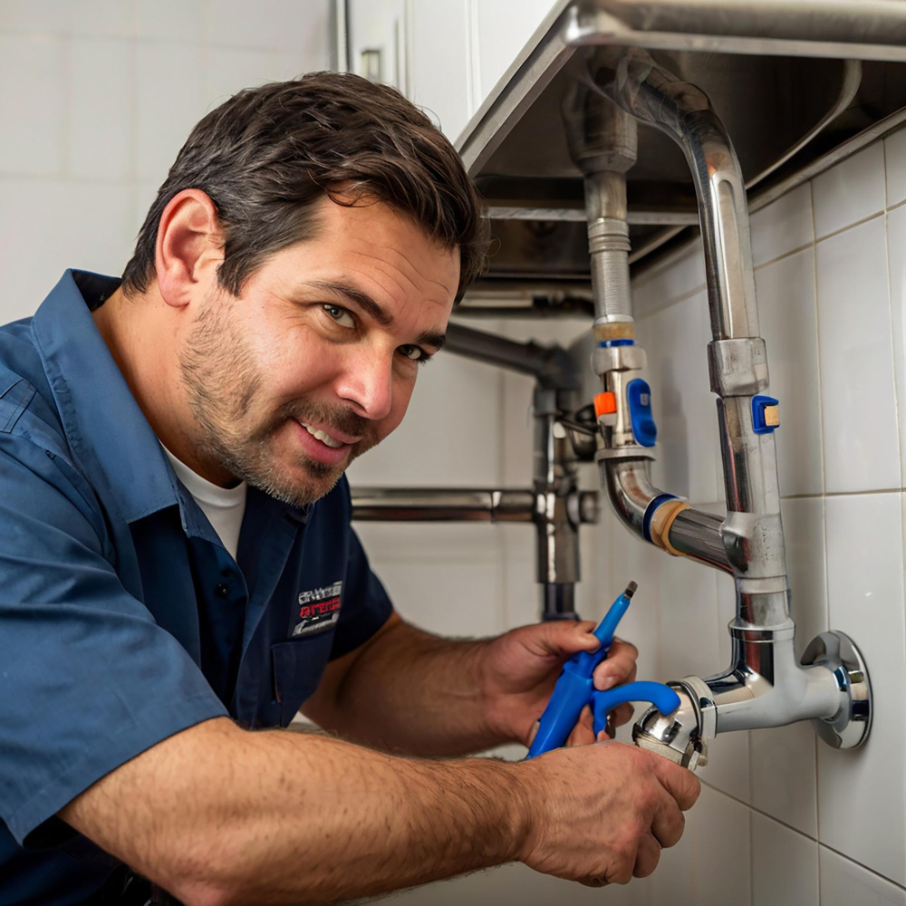 a guy performing maintenance on a garbage disposal